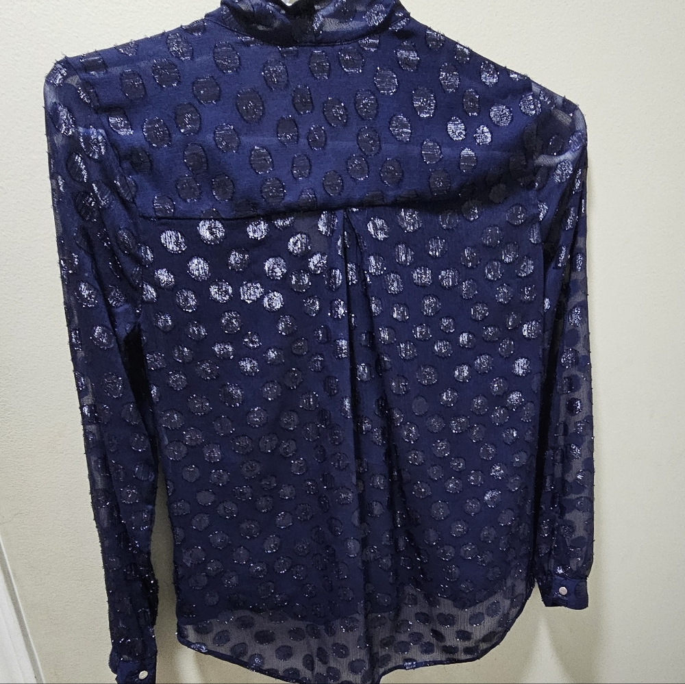 Elegant Navy Blue Sheer Women's Top - Picture 3 of 11